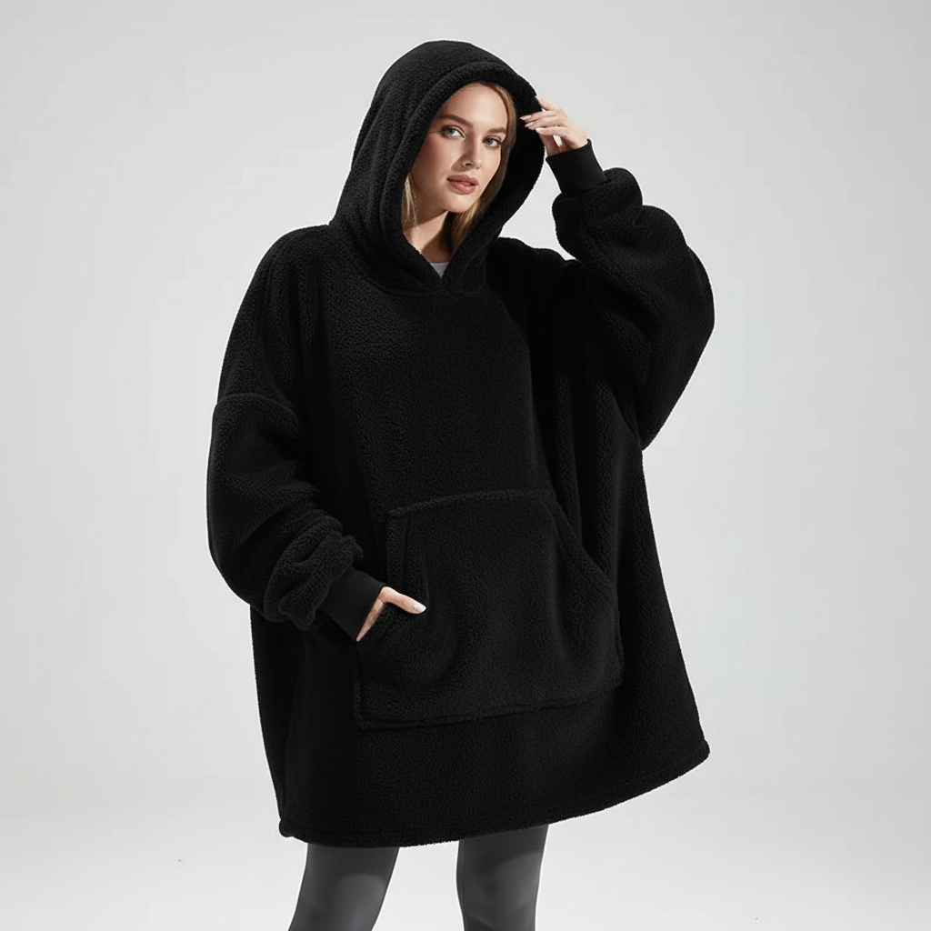 Donkergrijze hoodie fleecedeken voor dames - vooraanzicht