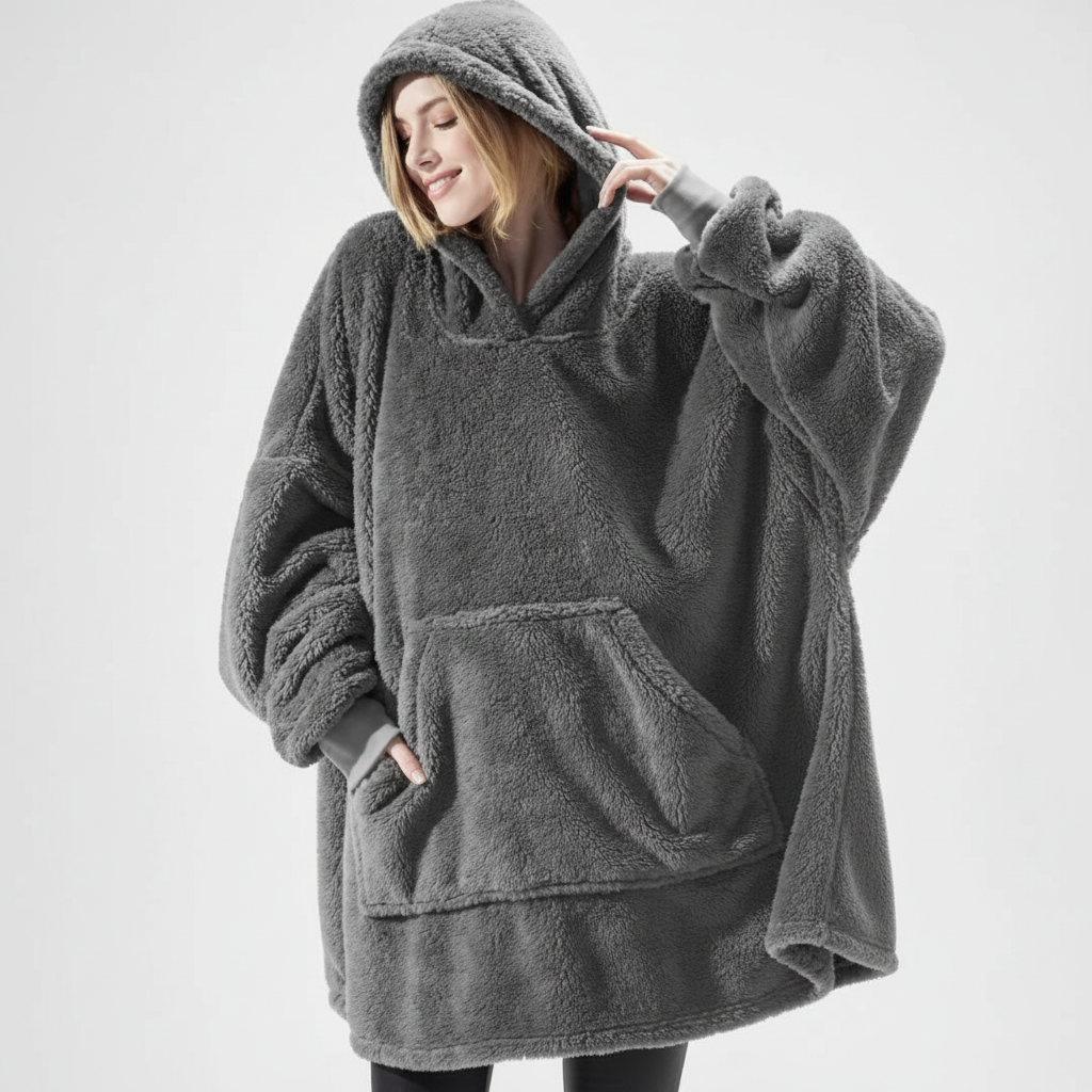 Olijfgroene oversized hoodie van dubbelzijdig pluche fleece