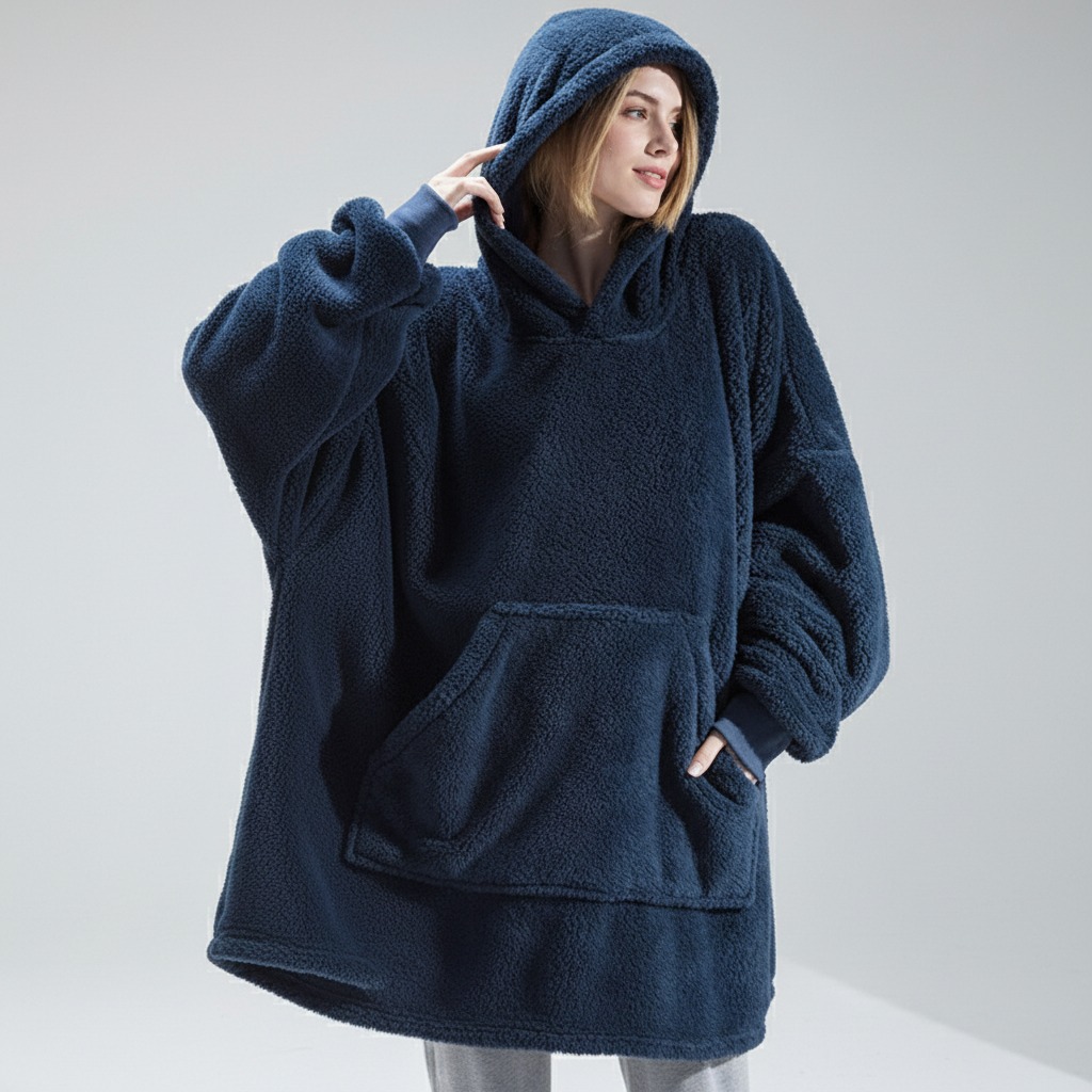 Detail van dubbelzijdig fleece materiaal van de oversized hoodie