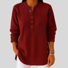 Dames pullover SERAPHINA™ ronde hals roze zachte ribstof zijaanzicht