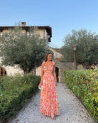 Dames floral maxi-jurk met cut-out detail vooraanzicht