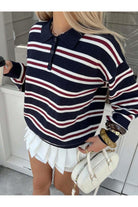 Selma dames gestreepte polokraag trui marineblauw voorkant