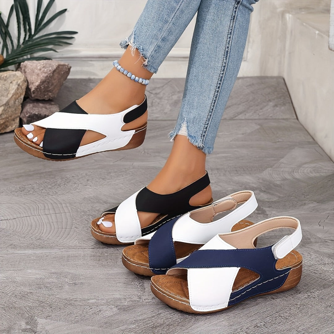 Solara dames orthopedische sandalen met wigzool in zwart-wit
