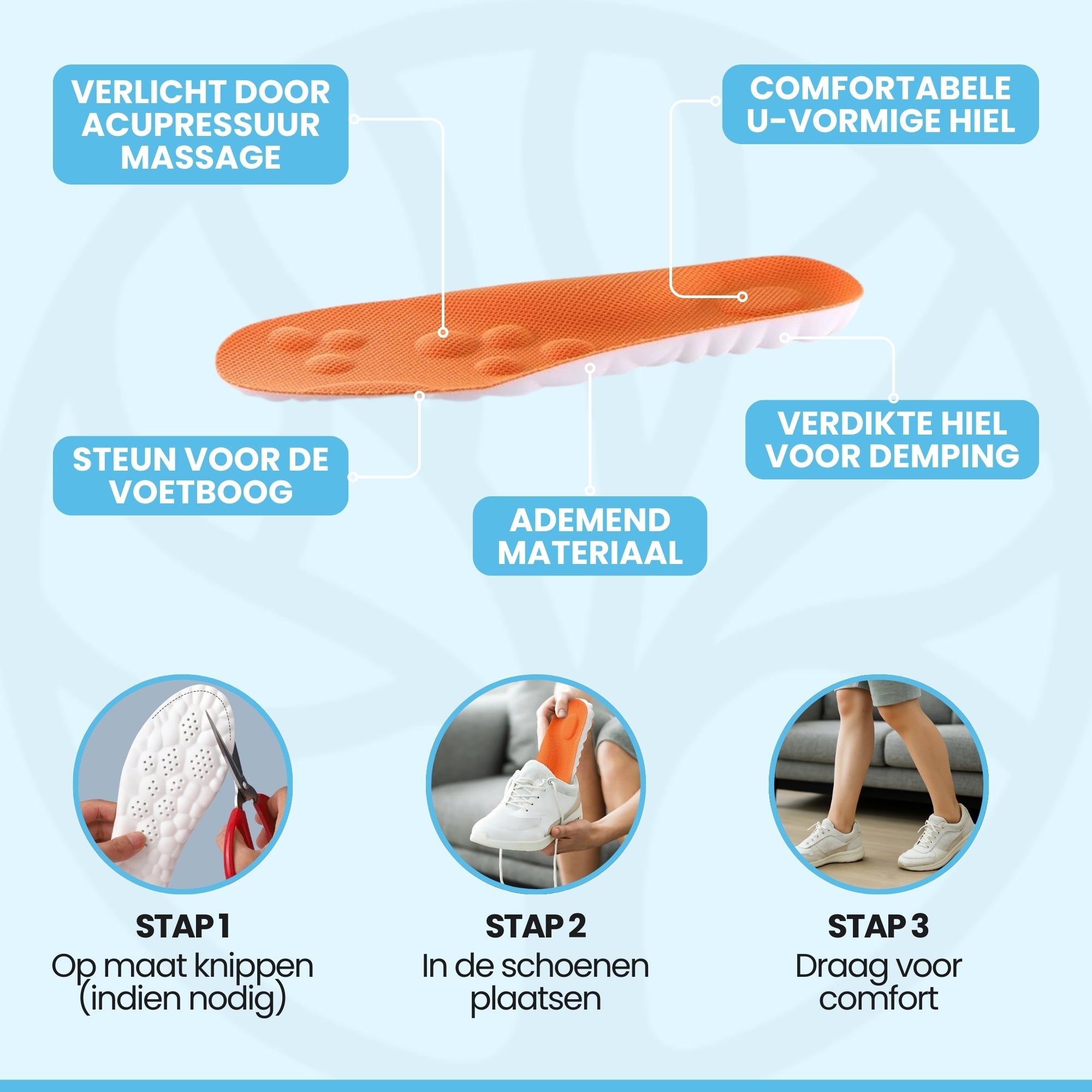 Detailopname van de Stepix inlegzool met ergonomisch profiel