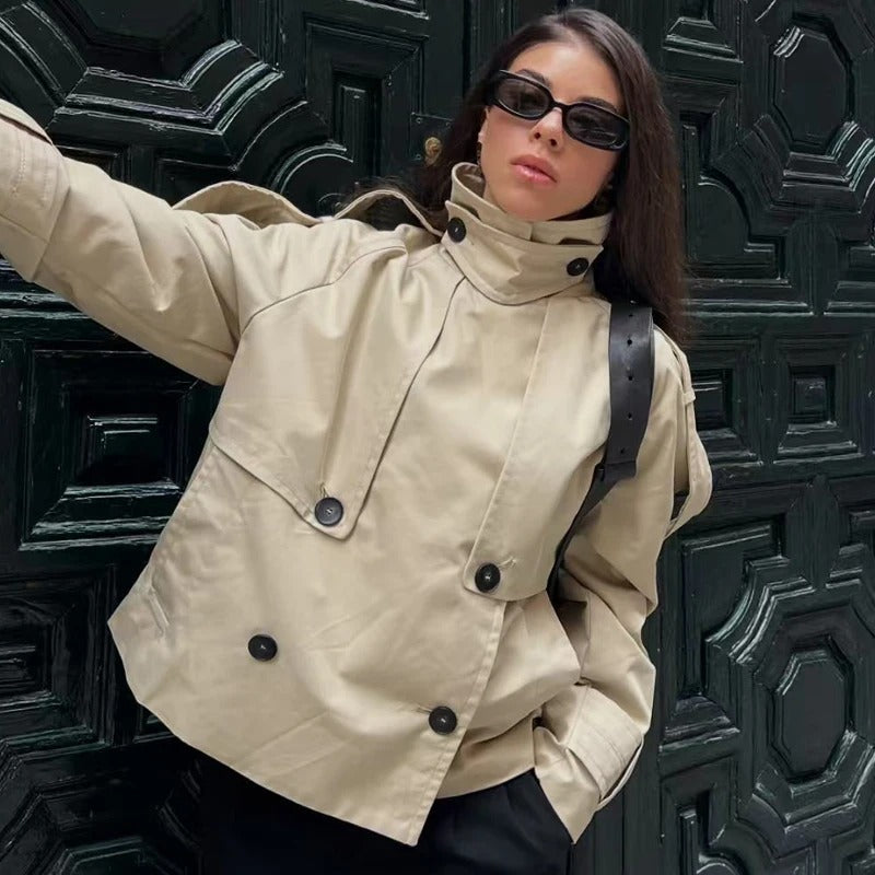 Sylvie dames trenchcoat kaki - vooraanzicht volledige lengte