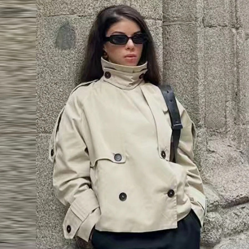 Dames waterafstotende trenchcoat met verstelbare ceintuur in kaki
