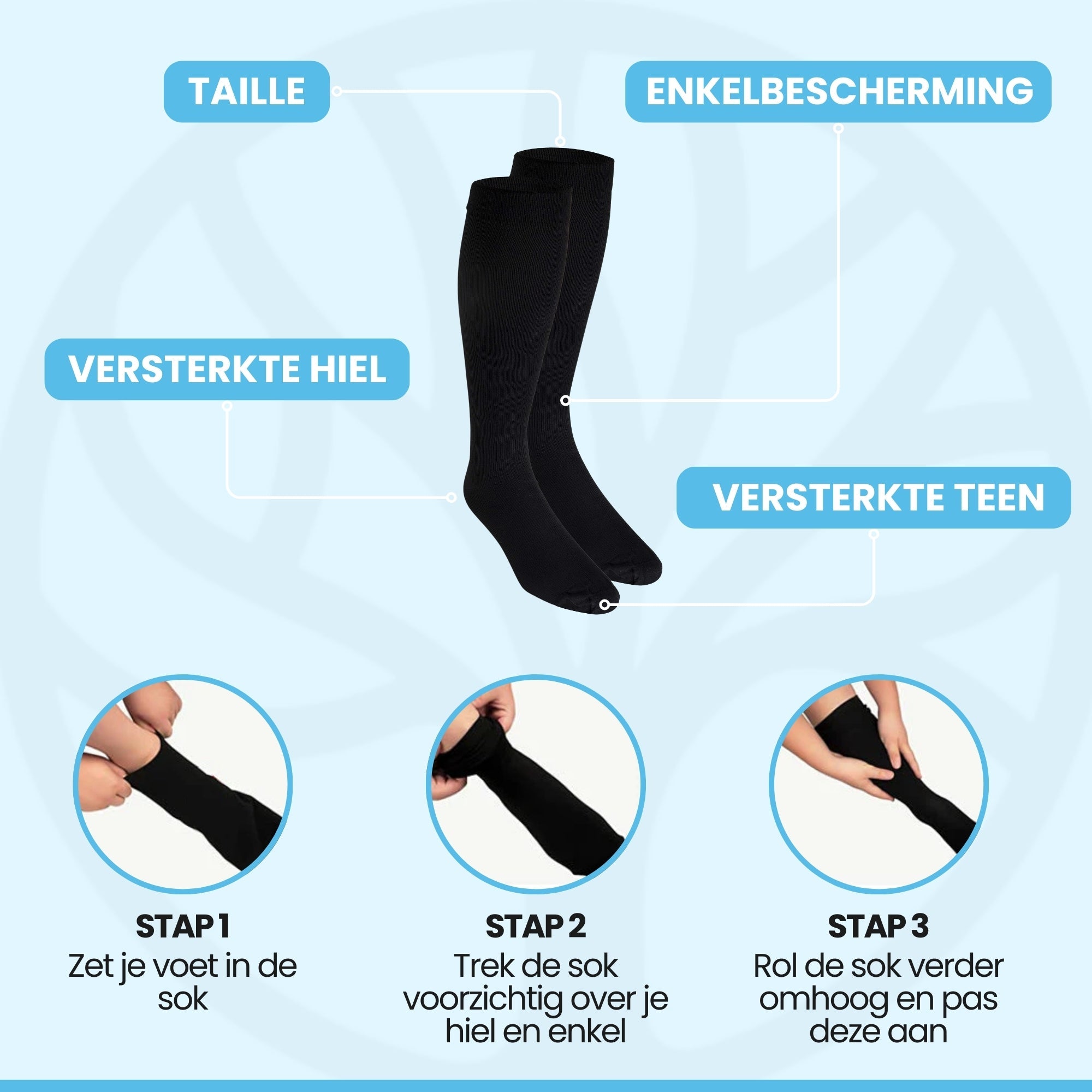 Ademende orthopedische kousen met antislip afwerking zijaanzicht