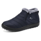 Paarse gevoerde winterlaarzen, detail zijkant instapmodel