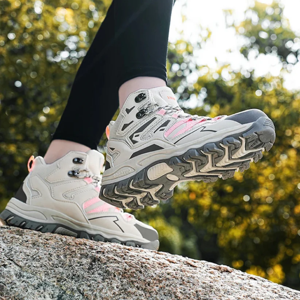Vera dames trekkingschoenen paars bovenaanzicht vetersluiting