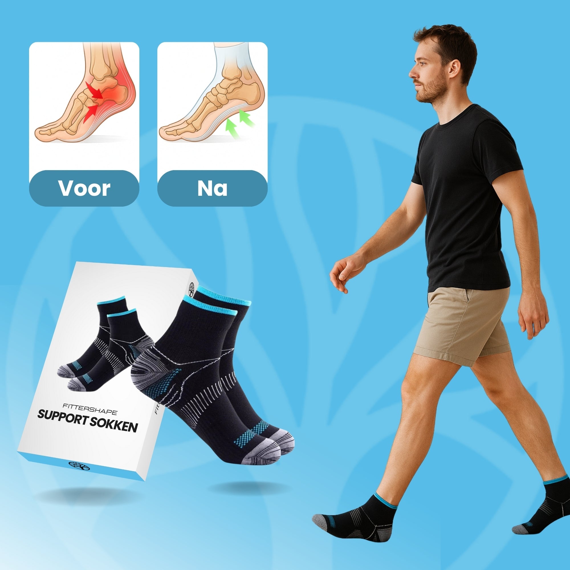 Compressie sokken voor hielspoor verlichting van dichtbij gezien