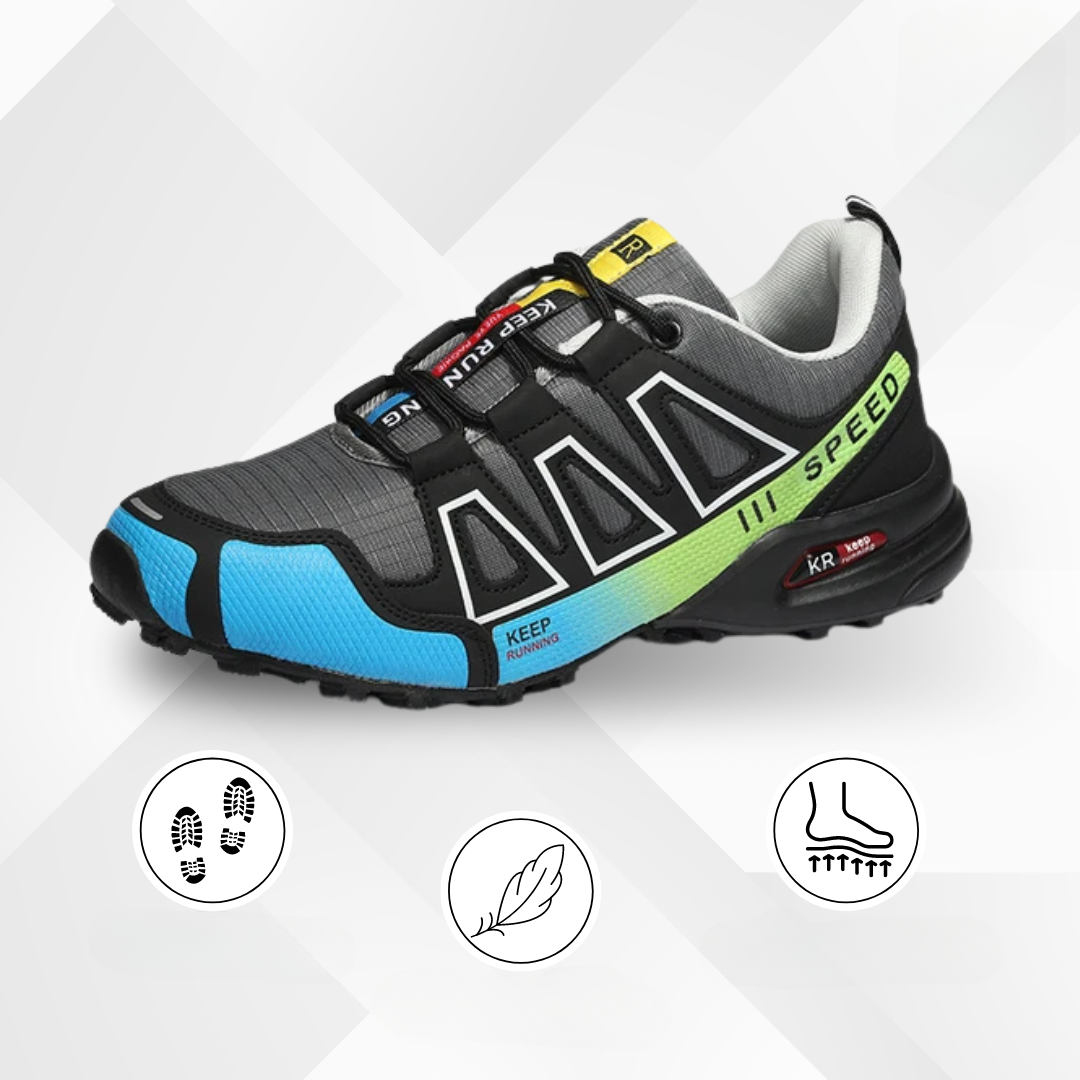 Wandio ergonomische wandelsneakers in zwart-blauw op witte achtergrond